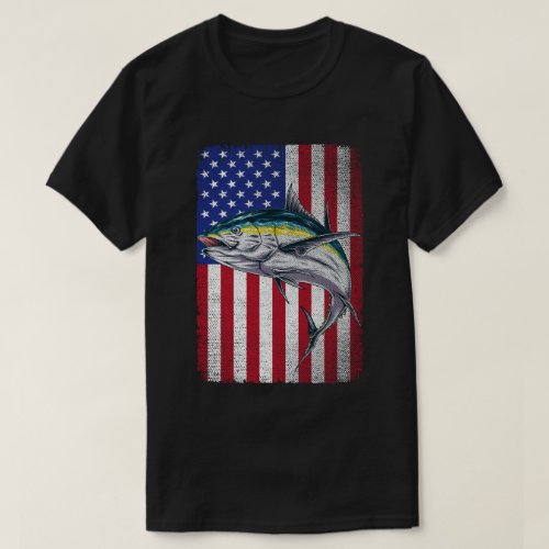 Vintage Tuna Fishing American Flag Fisherman  T_Shirt