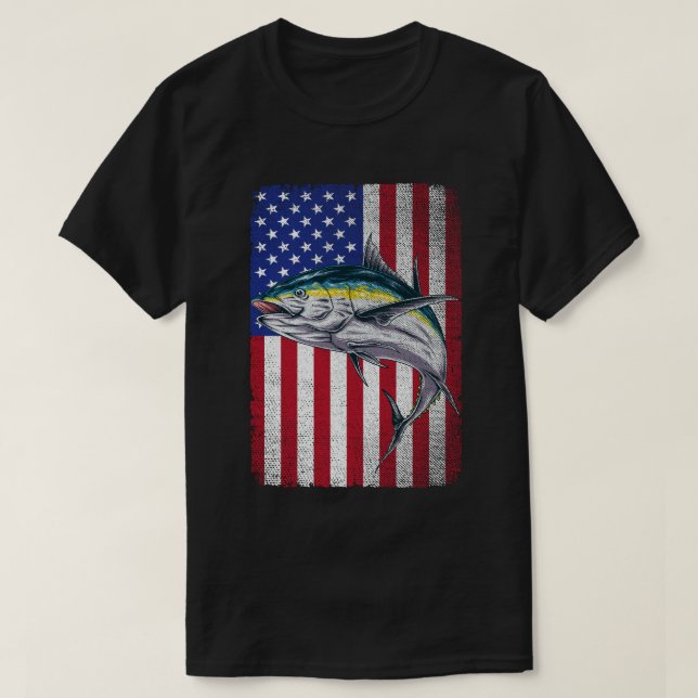 Vintage Tuna Fishing American Flag Fisherman  T-Shirt (Design Front)