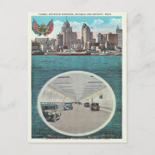 Vintage Tunnel Windsor Ontario Detroit Michigan Postcard