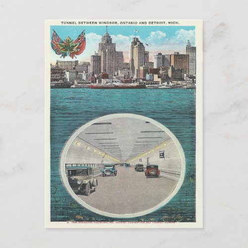 Vintage Tunnel Windsor Ontario Detroit Michigan Postcard