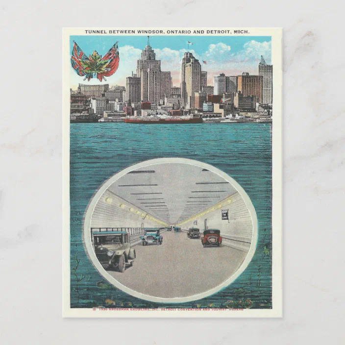 Vintage Tunnel Windsor Ontario Detroit Michigan Postcard