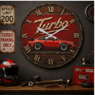Vintage Turbo Sports Car Large Clock