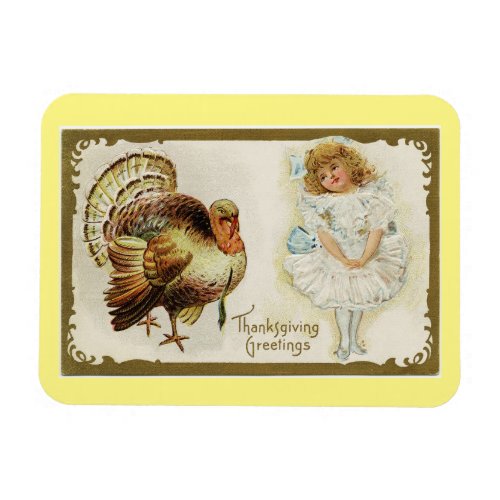 Vintage Turkey And Girl Magnet