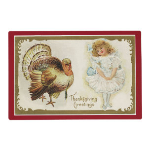 Vintage Turkey And Girl Placemat
