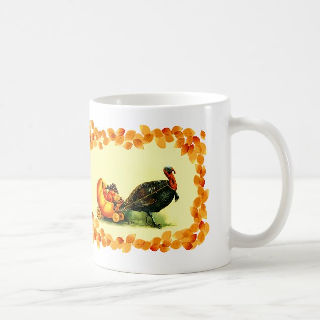 Vintage Turkey and Pumpkin Thanksgiving Gift Coffee Mug (Right)