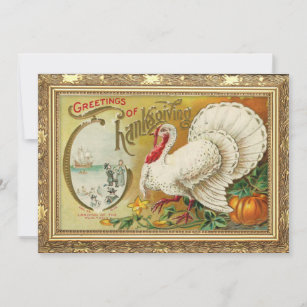 Vintage Turkey and Pumpkin Thanksgiving Holiday Card