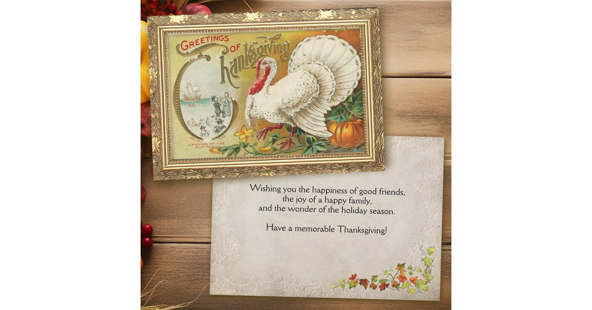 Vintage Turkey and Pumpkin Thanksgiving Holiday Card | Zazzle