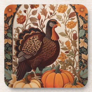 Vintage Turkey and Pumpkins Autumn Beverage Coaster