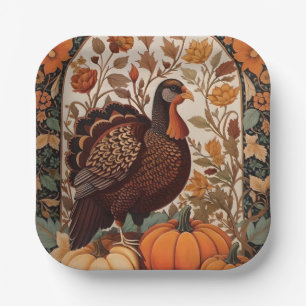 Vintage Turkey and Pumpkins Autumn Paper Plates