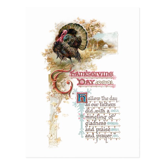 Vintage Turkey And Thanksgiving Verse Postcard