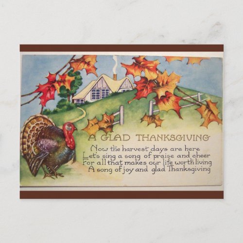 Vintage Turkey Autumn Leaves and Home Thanksgiving Postcard