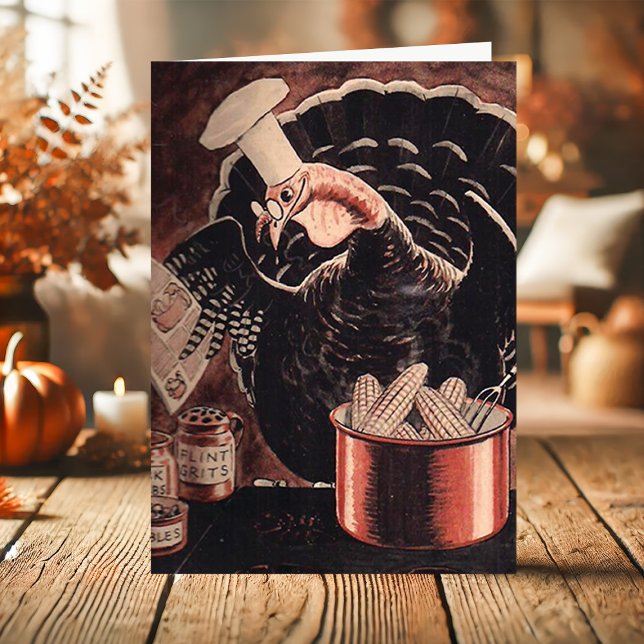 Vintage Turkey Chef Funny Thanksgiving Holiday Card (Creator Uploaded)