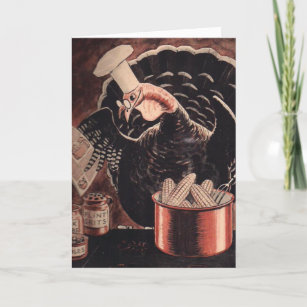 Vintage Turkey Chef Funny Thanksgiving Holiday Card