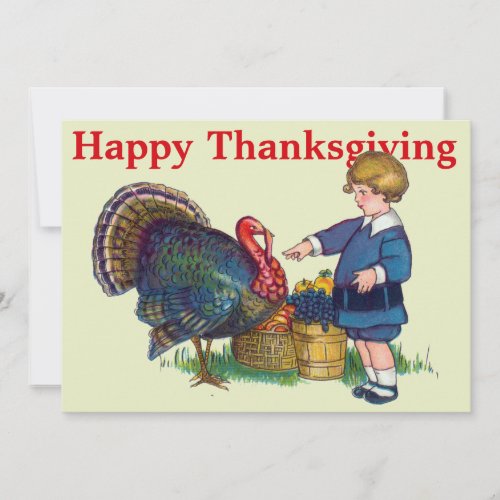 Vintage Turkey  Child Thanksgiving Holiday Card