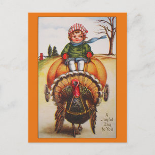 Vintage Turkey Day Illustration Thanksgiving Cards