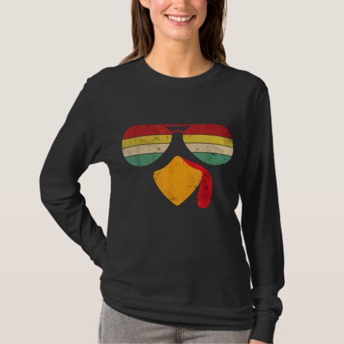 Vintage Turkey Face Thanksgiving Sunglasses Costum T_Shirt