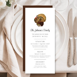 Vintage Turkey Family Thanksgiving Dinner Menu