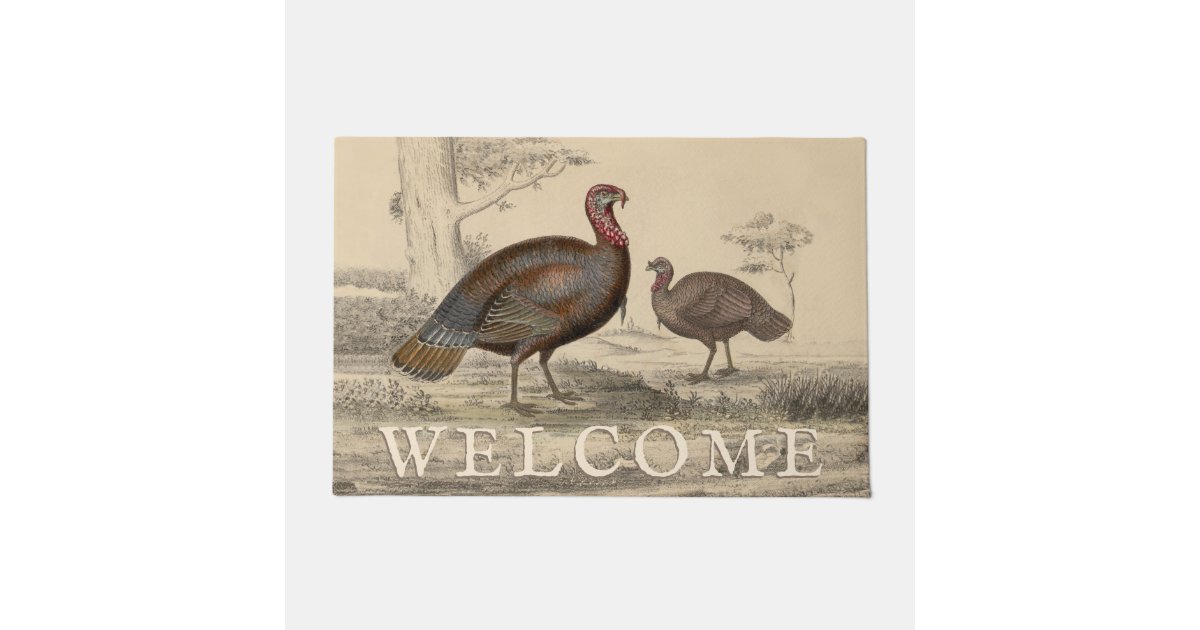 Vintage Turkey Farmhouse Thanksgiving Welcome Doormat Zazzle Com