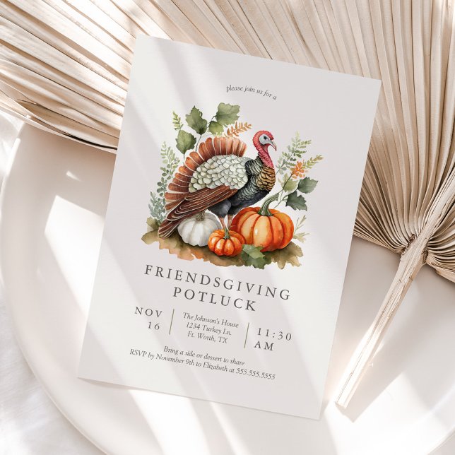 Vintage Turkey Friendsgiving Potluck Invitation (Creator Uploaded)