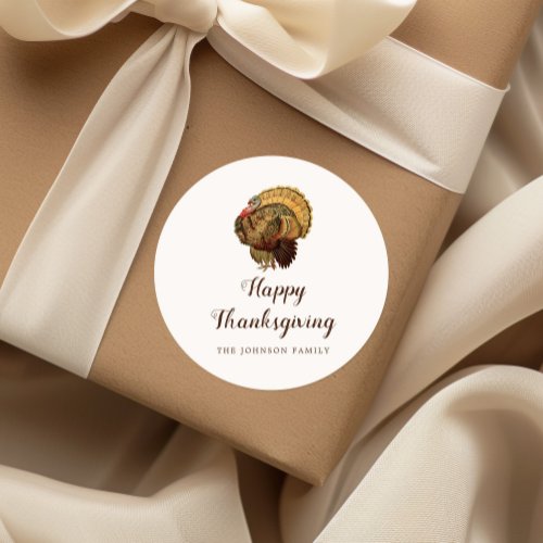 Vintage Turkey Happy Thanksgiving Classic Round Sticker