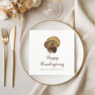 Vintage Turkey Happy Thanksgiving Dinner Napkins