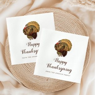 Vintage Turkey Happy Thanksgiving Dinner Napkins