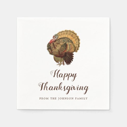 Vintage Turkey Happy Thanksgiving Dinner Napkins