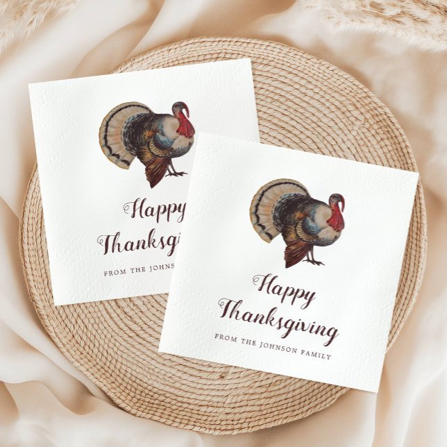 Vintage Turkey Happy Thanksgiving Napkins (Vintage Turkey Happy Thanksgiving Napkins)