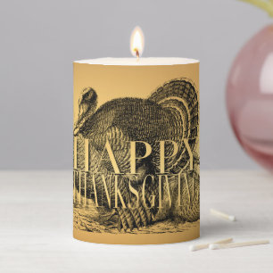Vintage Turkey Happy Thanksgiving PCand Pillar Candle