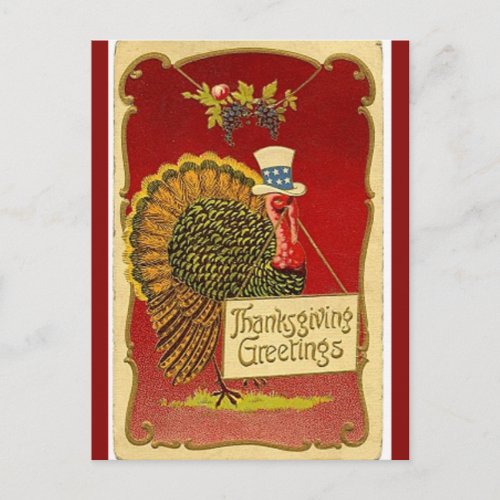 Vintage Turkey in a Top Hat Thanksgiving Greetings Postcard