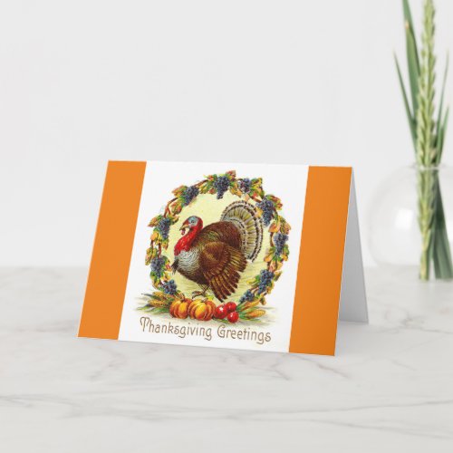 Vintage Turkey In Wreath Card