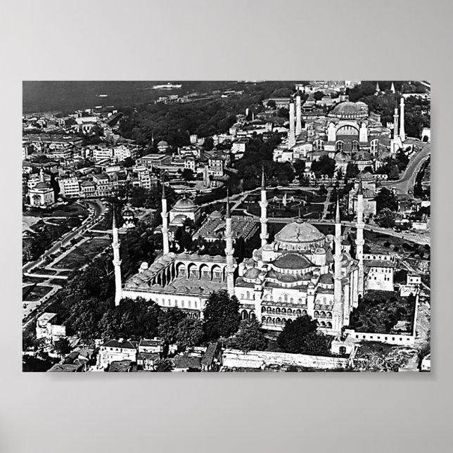 Vintage Turkey Istanbul blue mosque overview Poster (Front)