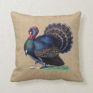 Vintage Turkey on faux Burlap Pillow