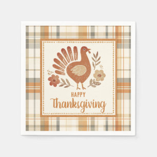 Vintage Turkey Plaid Thanksgiving Napkins