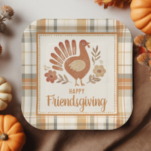 Vintage Turkey Plaid Thanksgiving Paper Plates