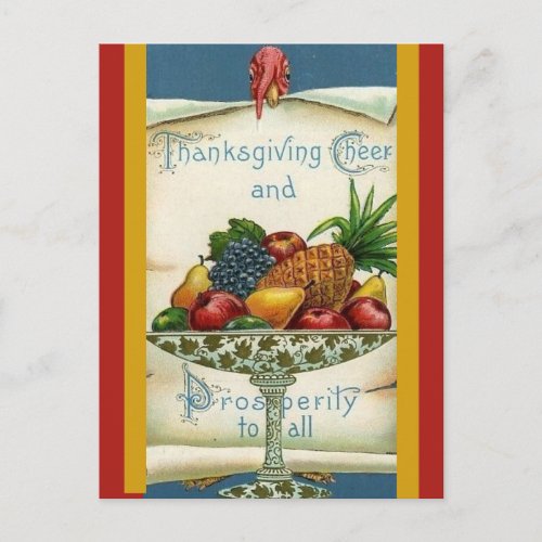 Vintage Turkey Prosperity Greeting Thanksgiving Postcard