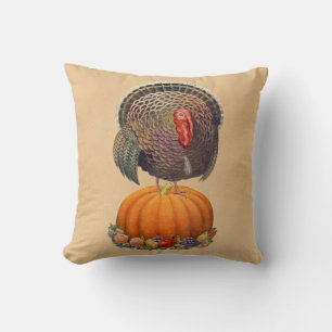 Vintage Turkey Pumpkin Thanksgiving  Throw Pillow