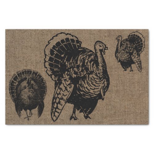 Vintage Turkey Rustic Burlap Thanksgiving  Tissue Paper