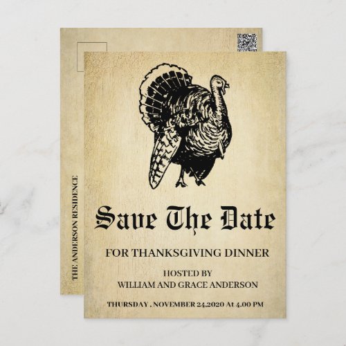 Vintage Turkey Save the Date Thanksgiving   Postcard