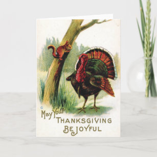 Vintage Turkey Squirrel Thanksgiving Holiday Card