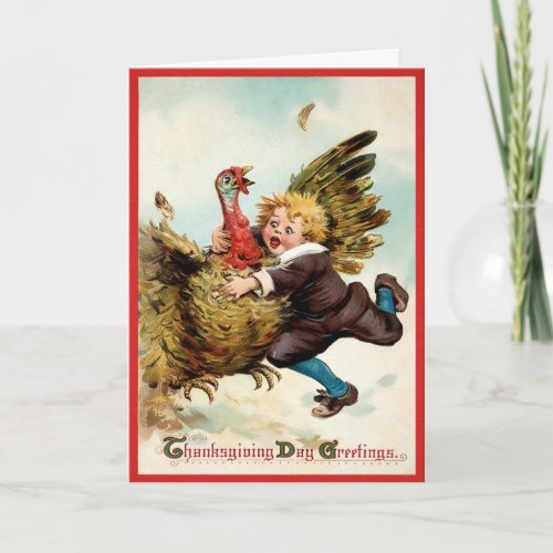 Vintage Turkey Tackle Thanksgiving Holiday Card