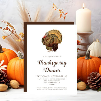 Vintage Turkey Thanksgiving Dinner Invitation