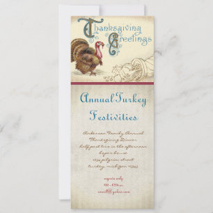 Vintage Turkey Thanksgiving Dinner Invitations