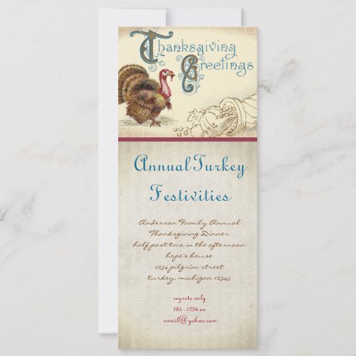 Vintage Turkey Thanksgiving Dinner Invitations