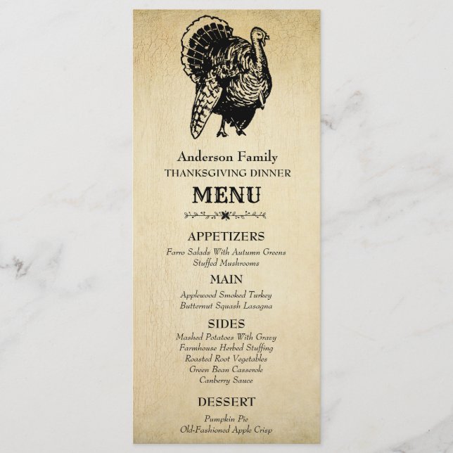 Vintage Turkey Thanksgiving Dinner Menu (Front)