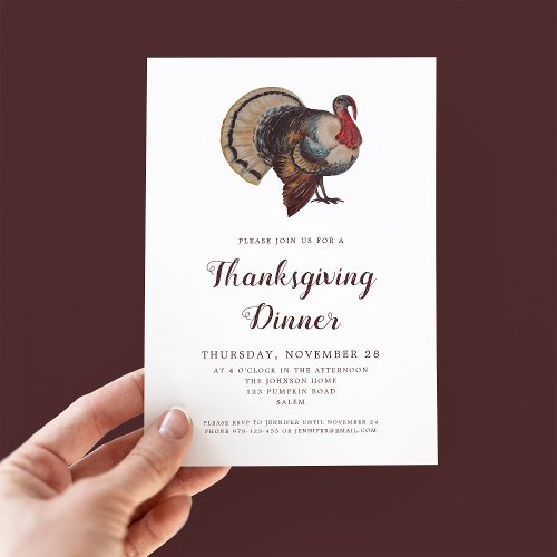 Vintage Turkey Thanksgiving Dinner Party Invitation