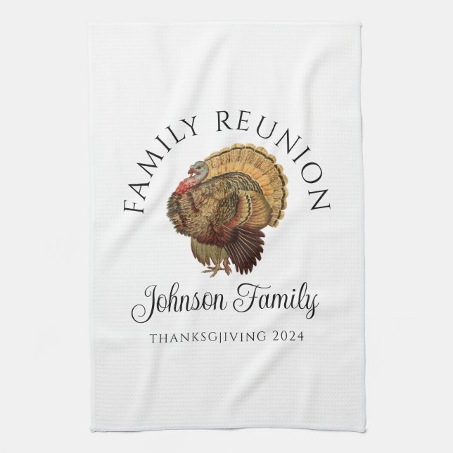 Vintage Turkey Thanksgiving Family Reunion  Kitchen Towel (Vertical)