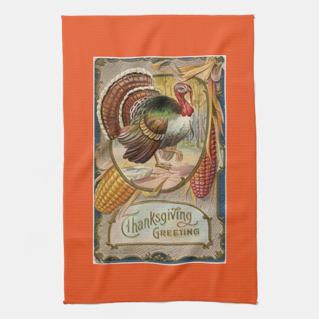 Vintage Turkey Thanksgiving Greeting Towel (Vertical)