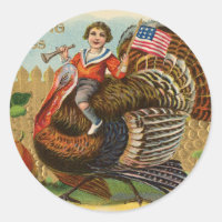 Vintage Turkey Thanksgiving Greetings Classic Round Sticker
