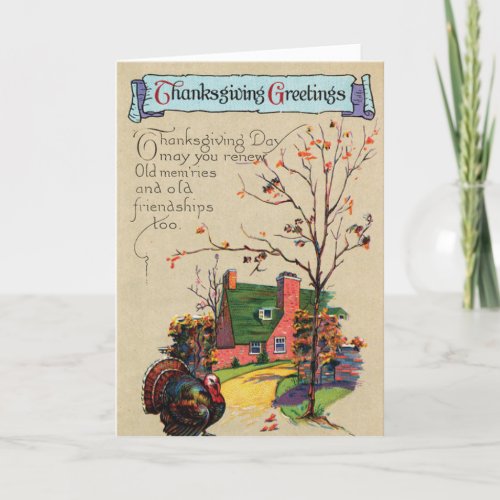 Vintage Turkey Thanksgiving Greetings Holiday Card